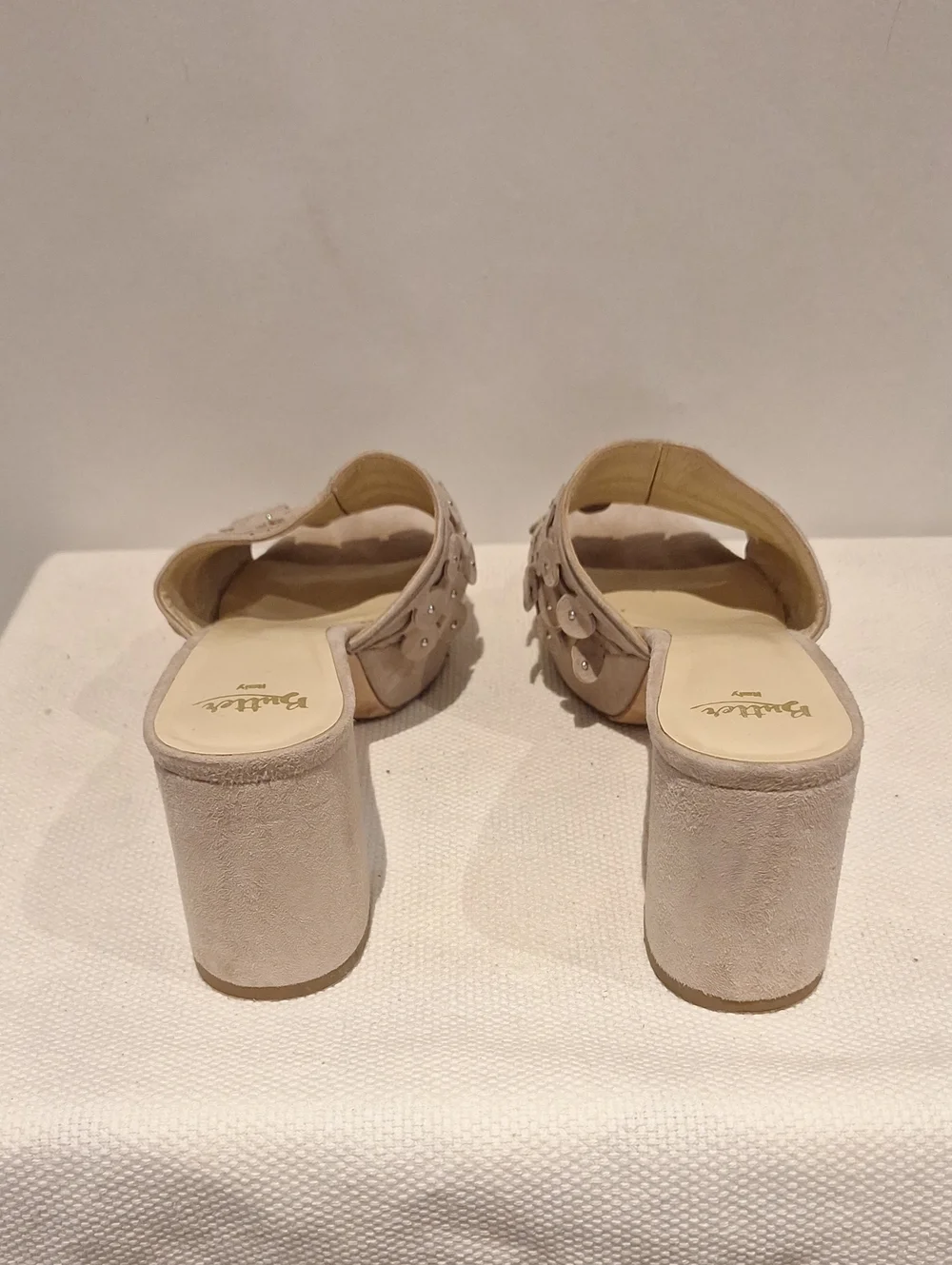 Butter Beige Suede Scallop Petal Platform Mules - Picture 5 of 8
